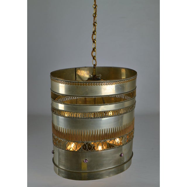 Metal Pendant Lamp with Brass and Copper Decorations For Sale - Image 4 of 18