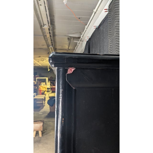 Antique Chinese Qing Dynasty Black Lacquer Elm Wedding Cabinet Armoire Wardrobe For Sale - Image 13 of 15