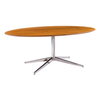 Florence Knoll Mid Century Walnut and Chrome Oval Dining Table For Sale