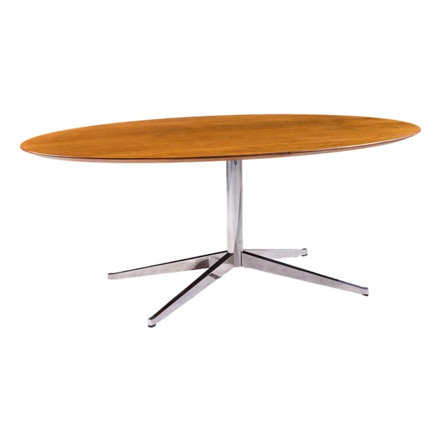 Florence Knoll Mid Century Walnut and Chrome Oval Dining Table For Sale
