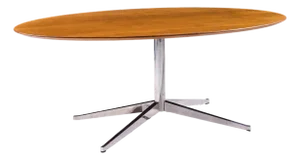 Florence Knoll Mid Century Walnut and Chrome Oval Dining Table