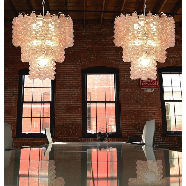 Three-Tier Murano Glass Tube Chandelier with 48 Pink Glasses, 1989 For Sale - Image 17 of 18