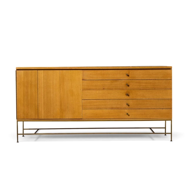 Paul McCobb for Calvin Irwin Collection Mid Century Bleached Mahogany and Brass Credenza and Hutch For Sale - Image 11 of 15