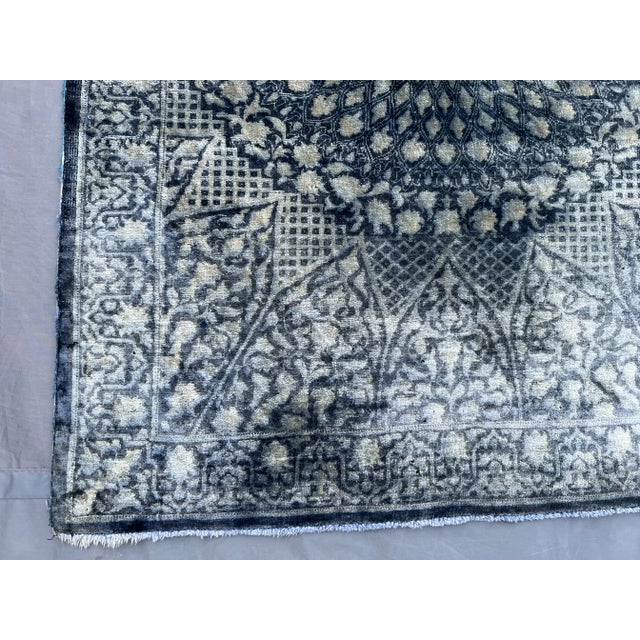 Blue Vintage Turkish Hand-Knotted Silk Rug | 2 X 2'10 Ft | Elegant Medallion Rug For Sale - Image 8 of 9