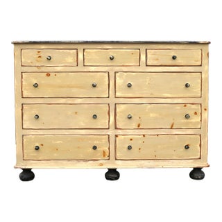 Rustic Eddy West 9 Drawer Whitewashed Painted Distressed Solid Pine Dresser For Sale