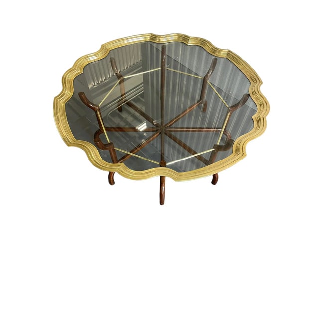 Vintage Scalloped Brass and Glass Coffee Table For Sale - Image 10 of 12