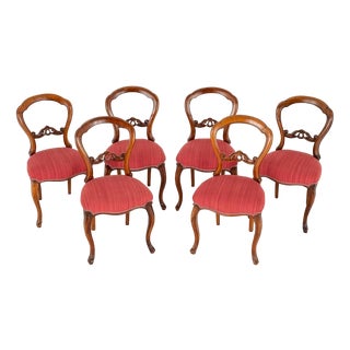 Victorian Balloon Back Dining Chairs in Walnut, Set of 6 For Sale