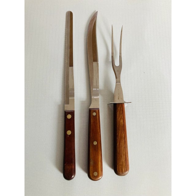Vintage Wear-Ever Stainless & Wood Craving 3 Pieces Set For Sale - Image 4 of 4
