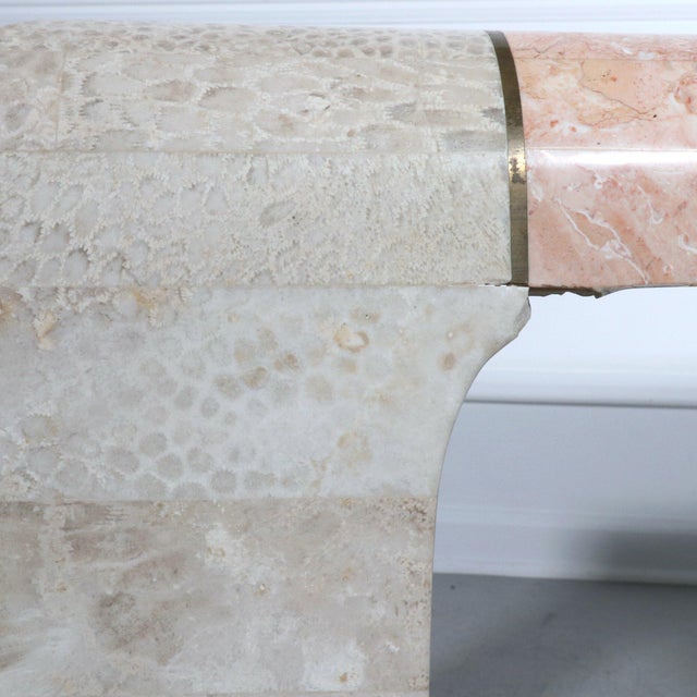 Stunning tessellated stone waterfall side table with brass capped feet. Attributed to Maitland Smith. Wonderful vintage...