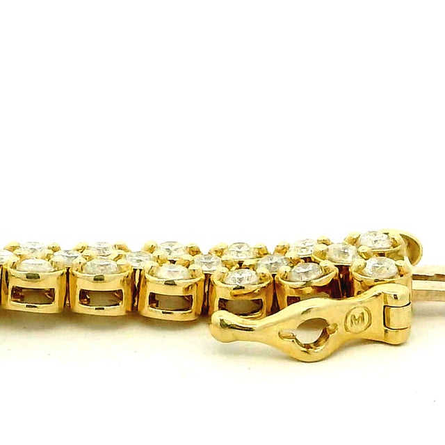 1990s 14k Yellow Gold Three-Row Diamond Bracelet, 7.80 Carats For Sale - Image 9 of 14