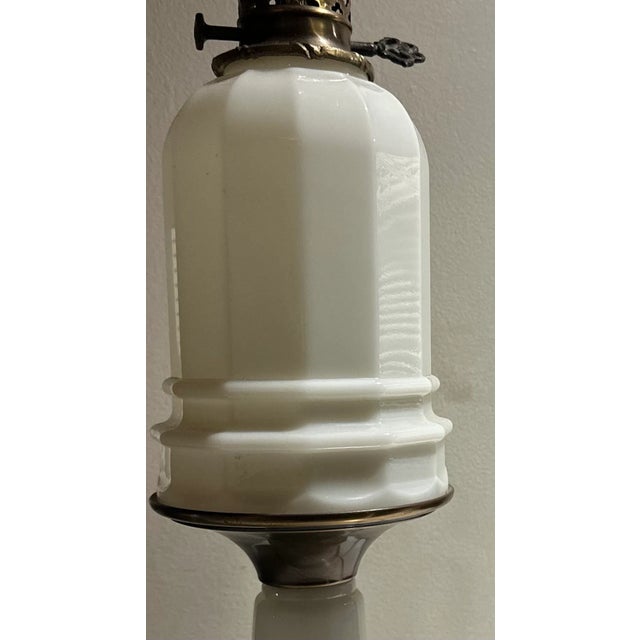 Poul Hansen opaline milk glass ormolu white table lamp, pierced, Lattice bronze. Gorgeous Hollywood Regency lamp. C....