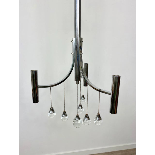 Silver Chrome & Glass Chandelier Pendant by Gaetano Sciolari, Italy, 1960s For Sale - Image 8 of 13