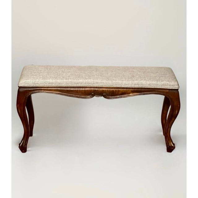 Early 20th Century Italian Louis XV Style Small Carved Walnut Upholstered Bench For Sale - Image 4 of 12