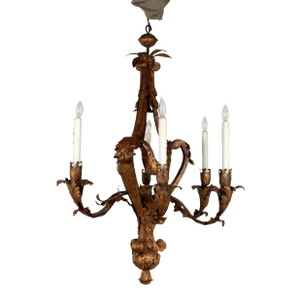Late 19th-Century French Gilt Tole Six-Light Chandelier, Circa 1870