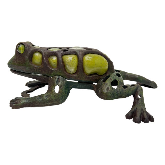 Japanese Iron and Blown Glass Frog Garden Lantern, 1970s For Sale