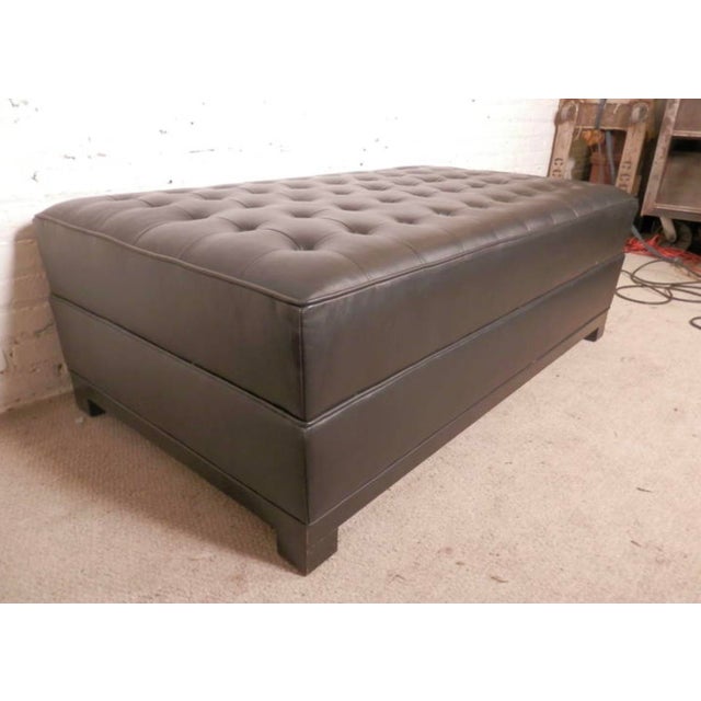 Mid-Century Modern Mid 20th Century Tufted Large Black Leather Ottoman For Sale - Image 3 of 8