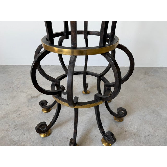 1980s Vintage Hand-Forged Wrought Iron and Brass Dining Table Base With Beveled Glass Top – Indoor / Outdoor For Sale - Image 5 of 12