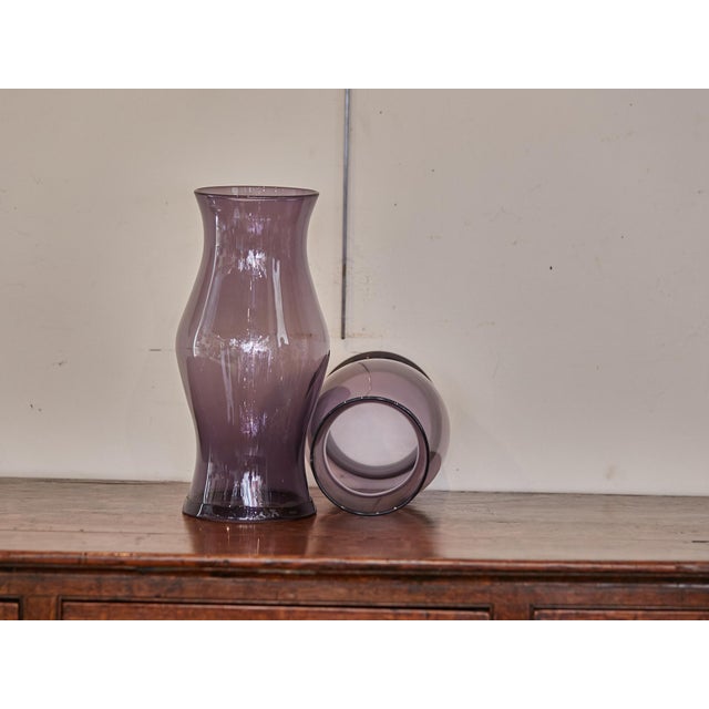 Brown Amethyst Midcentury Period Hurricane Lamp Glass Shades, a Pair For Sale - Image 8 of 8