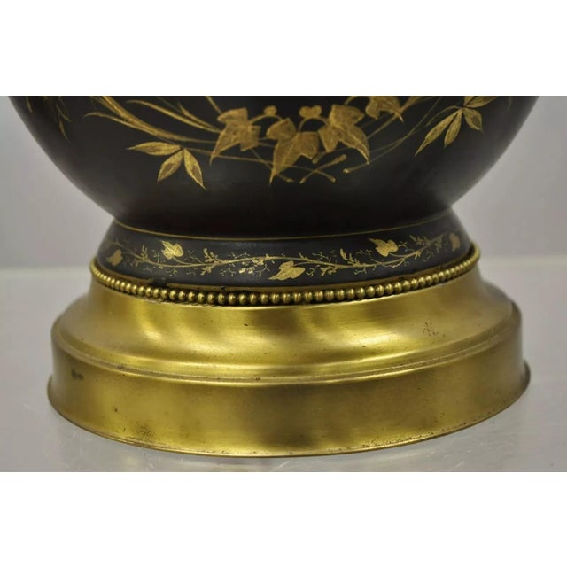 Black Antique French Neoclassical Black Porcelain Classical Bulbous Table Lamps - Pair For Sale - Image 8 of 12