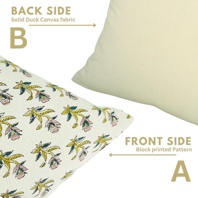 Fabdivine Boho Style Block Printed Pillow Cover 24x24 Inch Duck Canvas-Coastal Tulip For Sale - Image 4 of 4