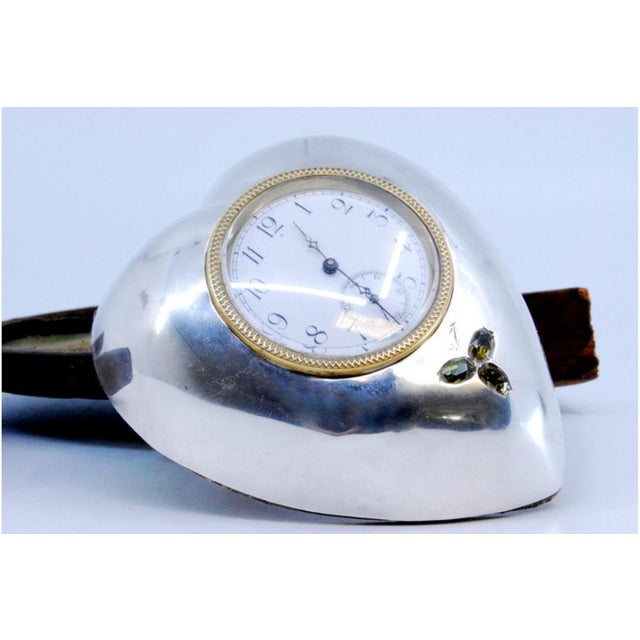Desk Clock in Heart-Shaped Silver Case For Sale - Image 6 of 10