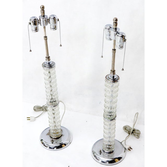 Pair of crystal and chrome Mid-Century Modern table lamp.