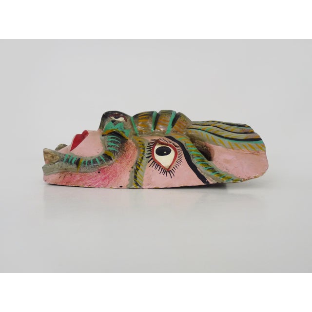 Wood Mexican Folk Art Mask in Polychrome Carved Wood, 1970s For Sale - Image 7 of 9