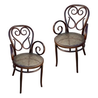 Large Victorian No.4 Bent Oak Cafe Daum Style Bentwood Armchair by Thonet, Pair For Sale