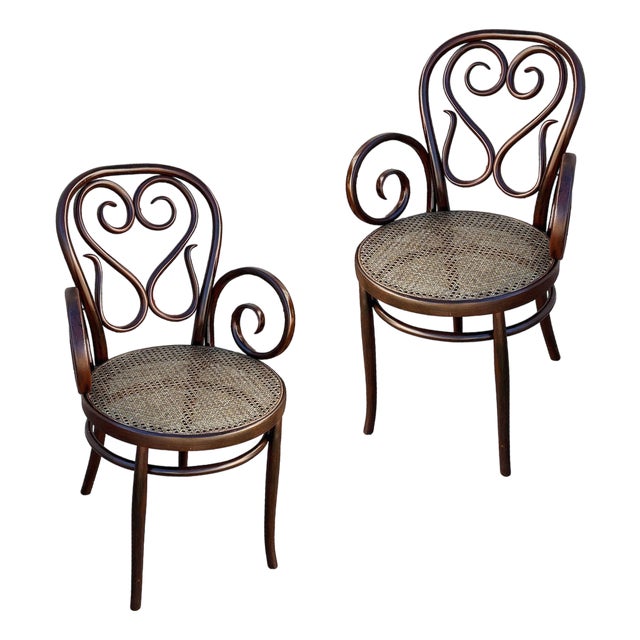 Large Victorian No.4 Bent Oak Cafe Daum Style Bentwood Armchair by Thonet, Pair For Sale