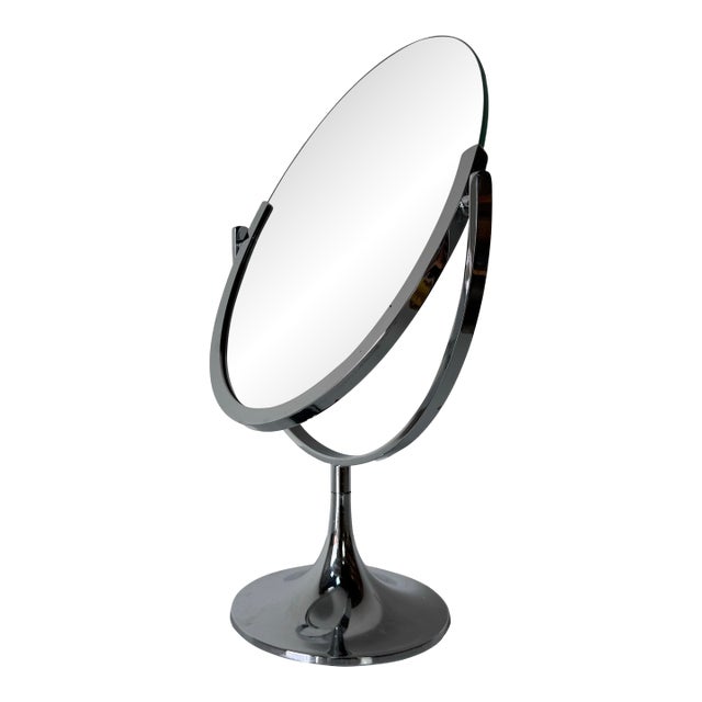 1970’s Charles Hollis Jones–Style Double-Sided Chrome Vanity or Table Mirror For Sale