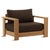 Outdoor solid natural teak wood frame accent chair with rich chocolate brown cushions. Each chair may vary in exact...