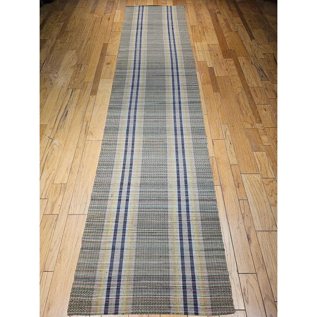 Vintage American Amish Rag Runner, Handwoven Stripe Pattern, Green & Yellow, 3x16 For Sale - Image 12 of 18