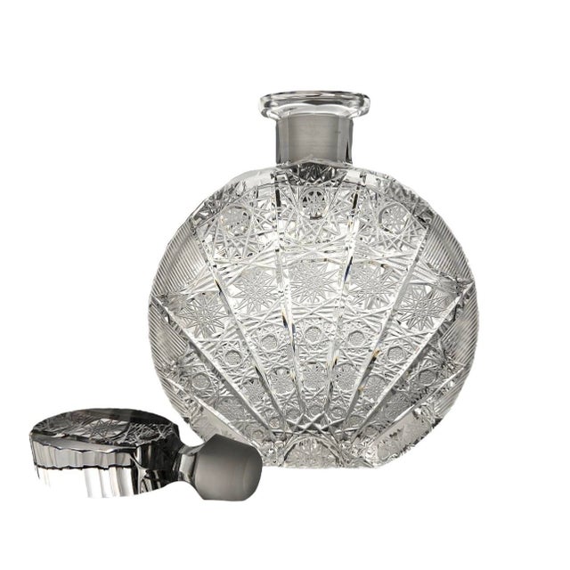 Bohemian Crystal Decanter, Banjo Bottle | Starburst Cut Glass, Czech Vintage Barware For Sale In Los Angeles - Image 6 of 6