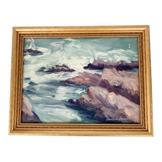 1940s Fine Vintage California Impressionist Seascape Painting Lawrence Brunner Framed For Sale