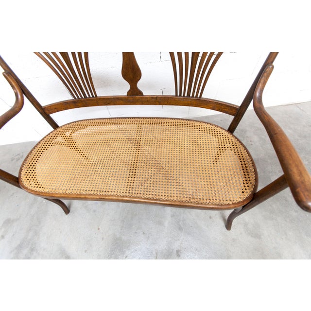 Hand-Caned Bentwood Bench from Fischel, 1930s For Sale - Image 6 of 18