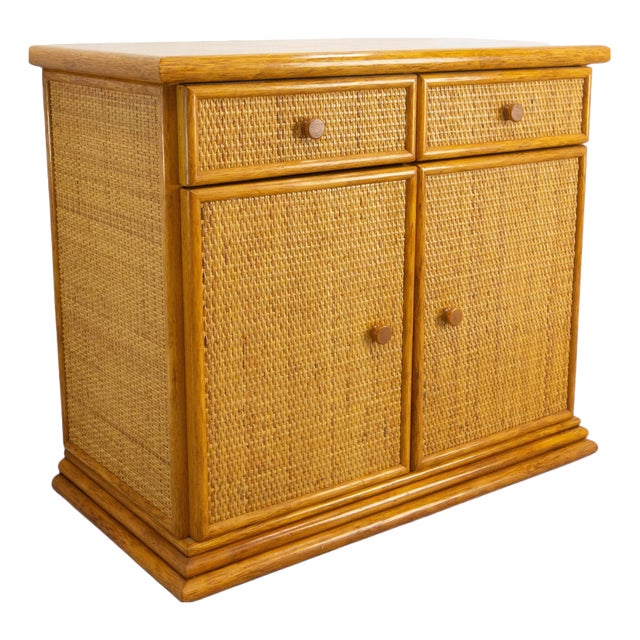 French Rattan & Elm Buffet Cabinet, 1970s For Sale