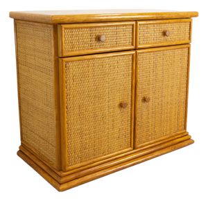 French Rattan & Elm Buffet Cabinet, 1970s