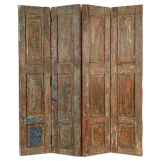 4-Wing Wooden Screen with Patina, 1940s For Sale