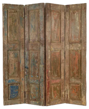 4-Wing Wooden Screen with Patina, 1940s
