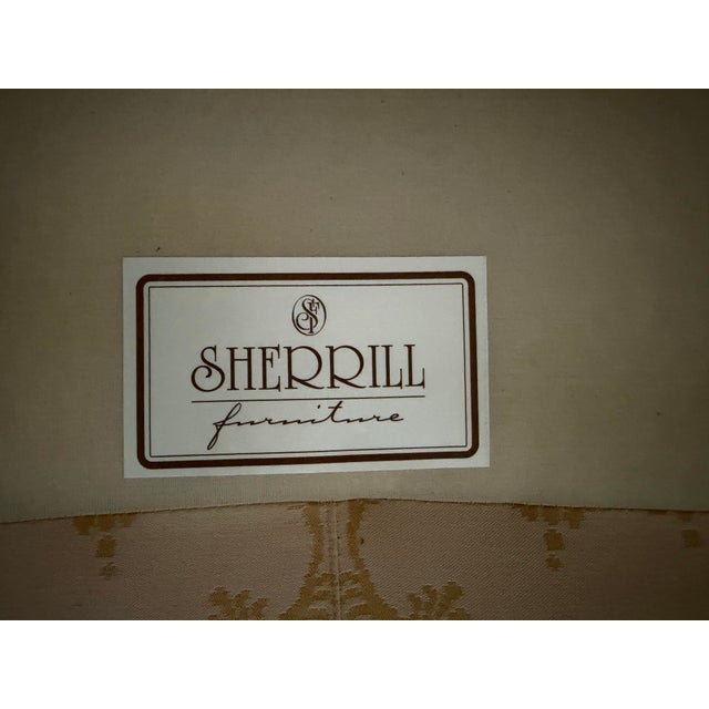 Vintage Sherrill Yellow Gold Foral Damask Tufted Sofa With Tuxedo Skirt & Throw Pillows For Sale - Image 11 of 11