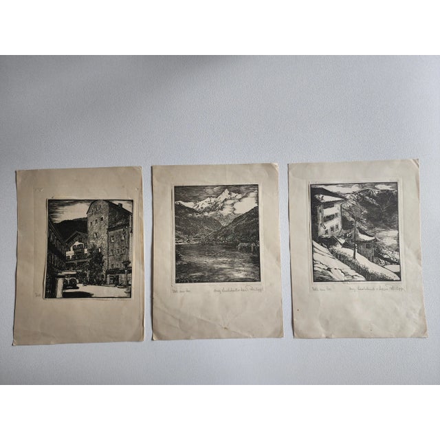 Mid 20th Century Set of 3 Linocut Prints depicting Scenes of Zell Am See Austria by Hans Philipp For Sale - Image 11 of 11