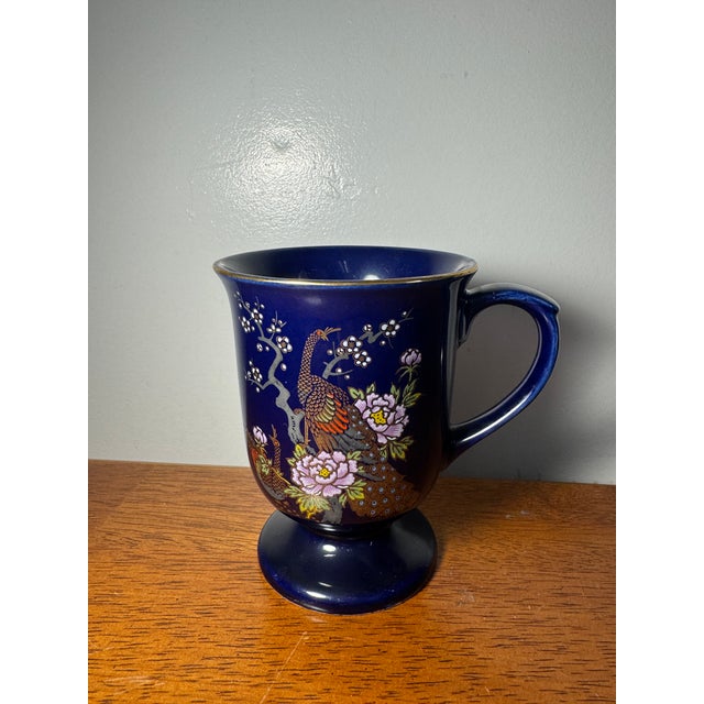 Vintage Blue Oriental Peacock & Crane Coffee Tea Mugs Set of 3 Japan Style For Sale - Image 12 of 15