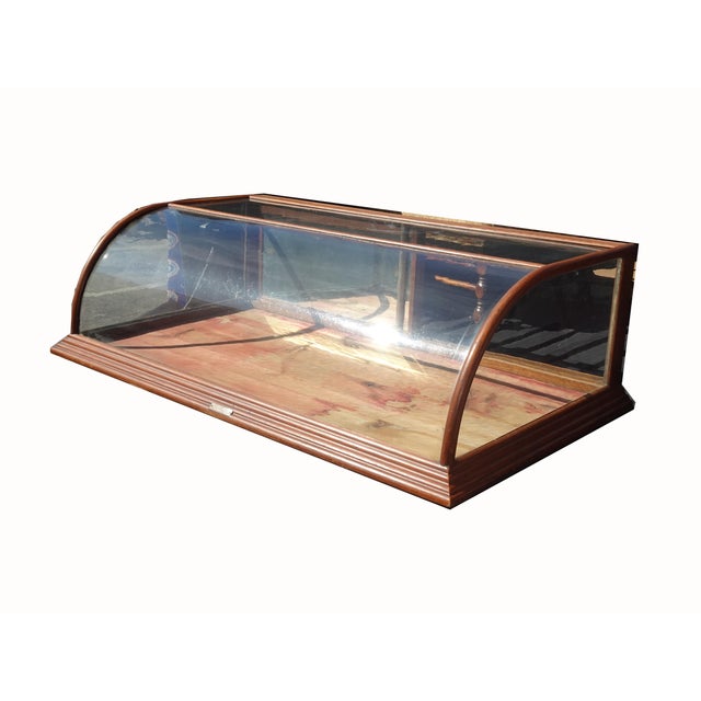 French Country Antique Mercantile Store Curved Glass Counter Top Display Case Murray Spink & Co For Sale - Image 3 of 11