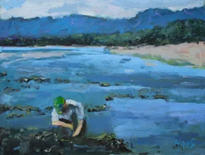 Clam Digger, Dillon Beach, Contemporary Original Oil Painting