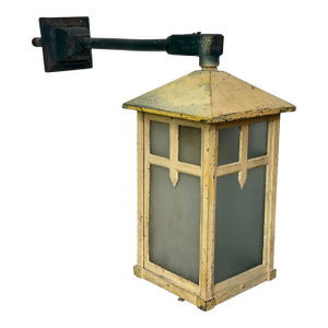 Antique Early 20th C. Aesthetic Movement Mission or Mackintosh Style Outside Iron Wall Lantern
