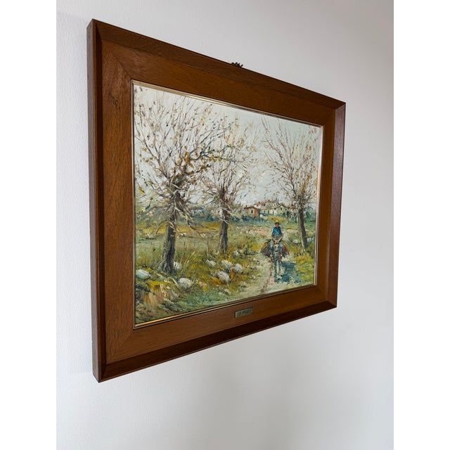 Mid-Century Modern 1960s Vintage B. Andreu Country Road Impressionist Landscape Oil on Canvas Painting, Framed For Sale - Image 3 of 12