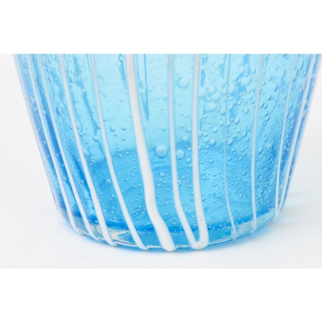 Vintage Murano Venini Ice Bucket in Turquoise With White Lines 1980's For Sale - Image 9 of 10