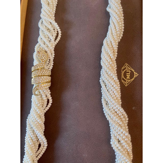 Japanese Akoya Pearl with Snake Diamond Slider and Clasp Opera Length Necklace For Sale In New York - Image 6 of 18
