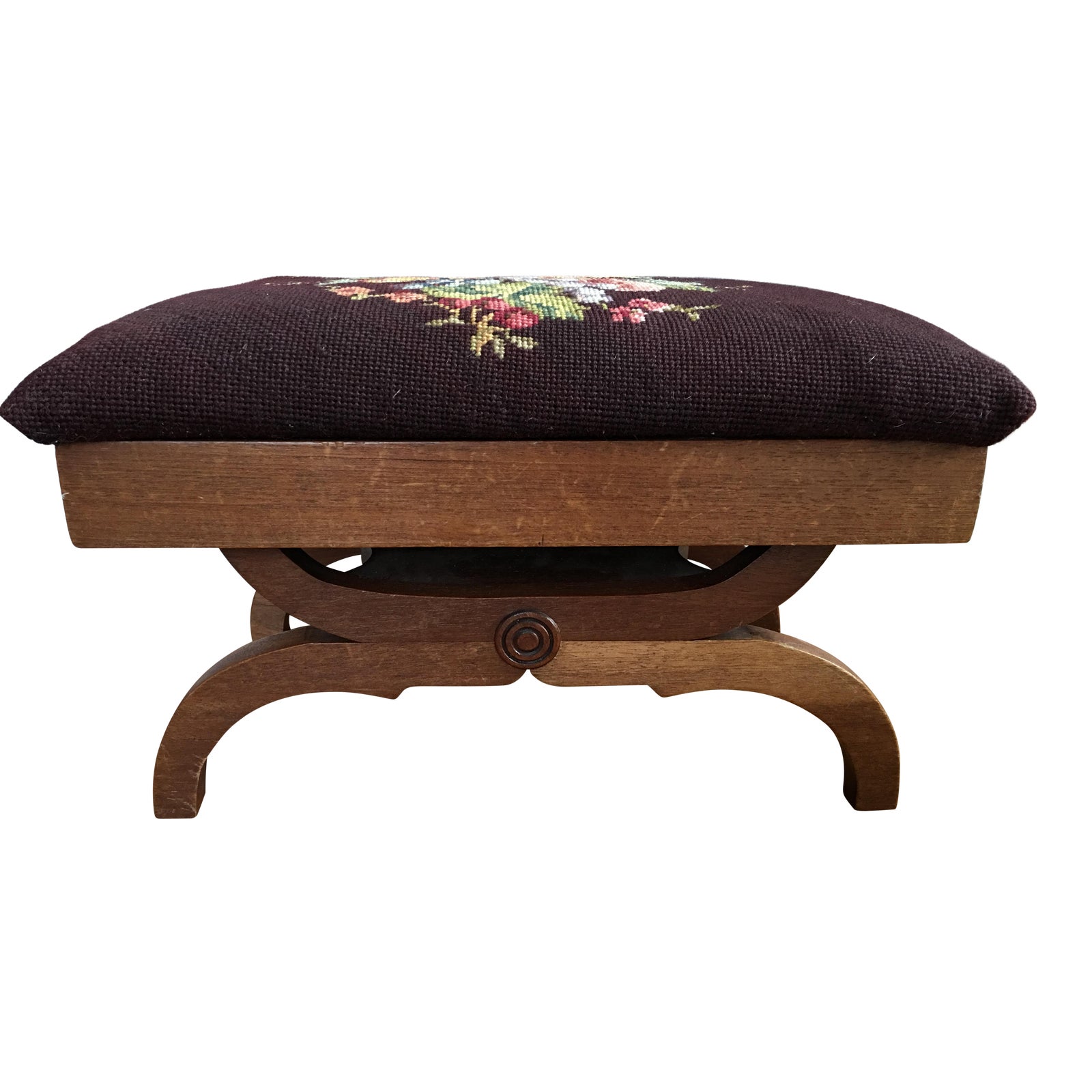 Antique Victorian Needlepoint Footstool Chairish