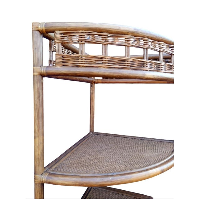 Ficks Reed Vintage Huge Ficks Reed Style Wicker Wood Chippendale Storage Corner Tv Cabinet- 3 Piece Set For Sale - Image 4 of 10